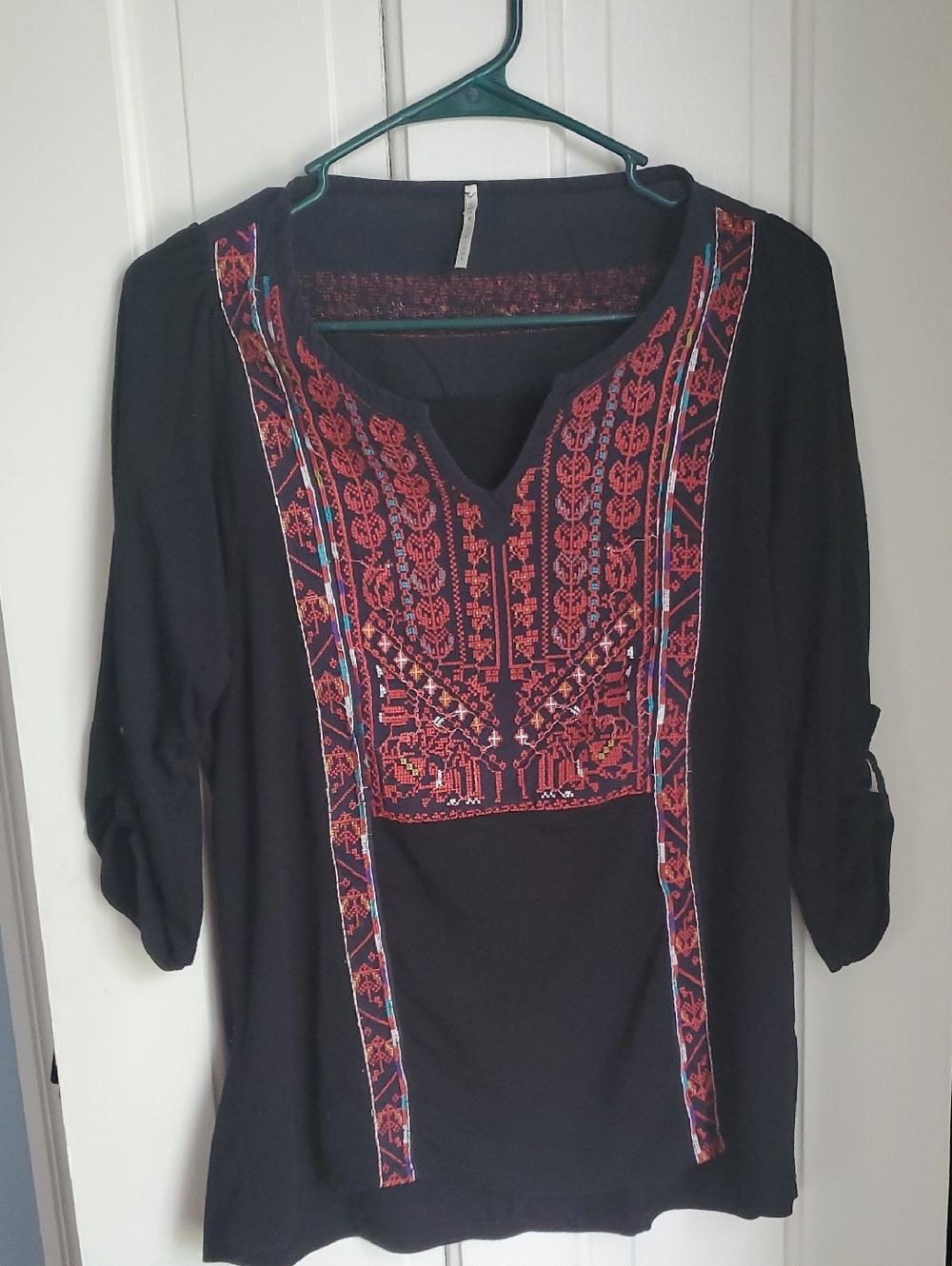 Black Embroidered Tee- L